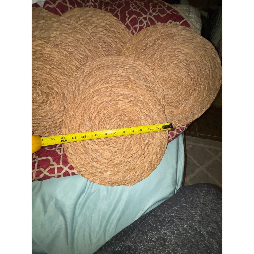 Set of 6 Round Woven Seagrass Placemats Natural Tan Braided 12 Inch Table Mats